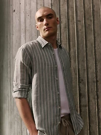 Chemise à Manches Longues en Lin Rayé