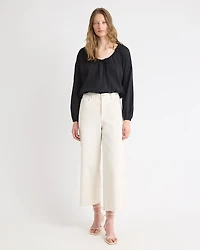 Long-Sleeve U-Neck Gauze Blouse