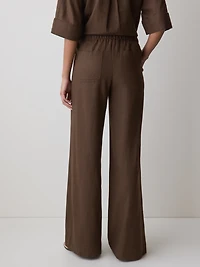 Pantalon en Lin à Taille Mi-Haute et Jambe Large