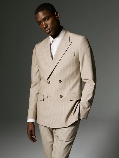 Tailored-Fit Double-Breasted Striped Suit Blazer