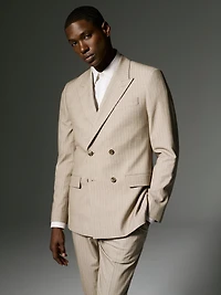 Tailored-Fit Double-Breasted Striped Suit Blazer