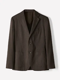 Veston Brun en Mélange de Lin à Coupe Étroite