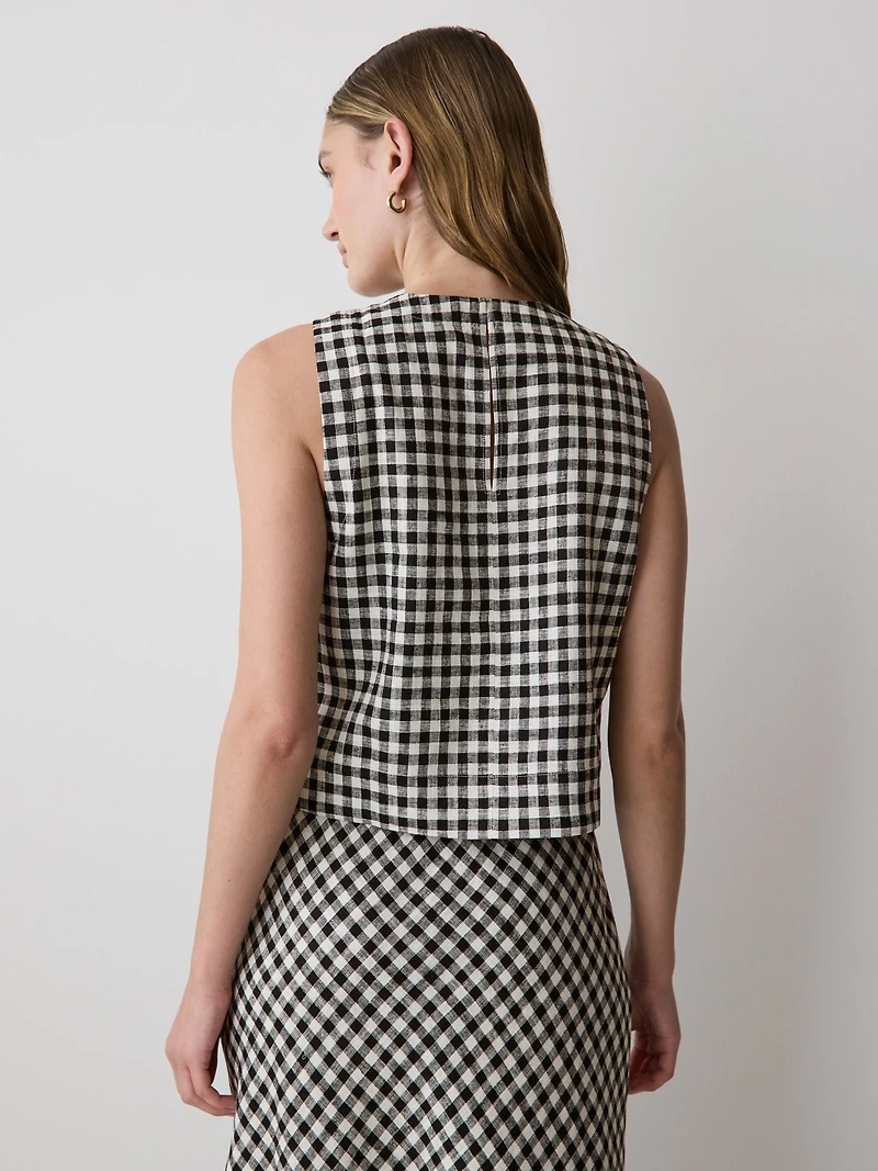 Sleeveless Crew-Neck Linen-Blend Blouse