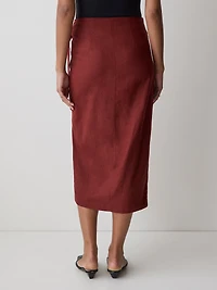 Linen-Blend Straight Midi Skirt with Wrap Front