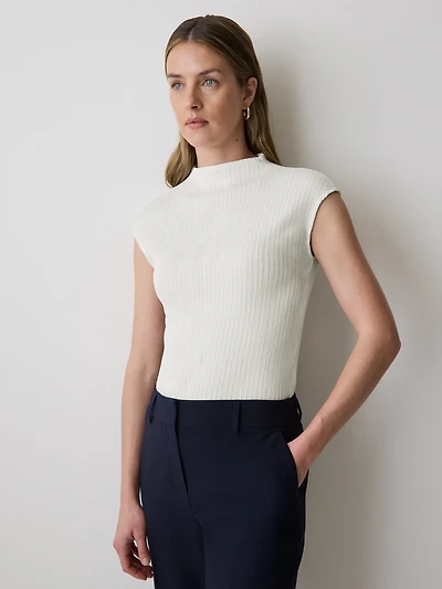 Sleeveless Funnel-Neck Textured Top