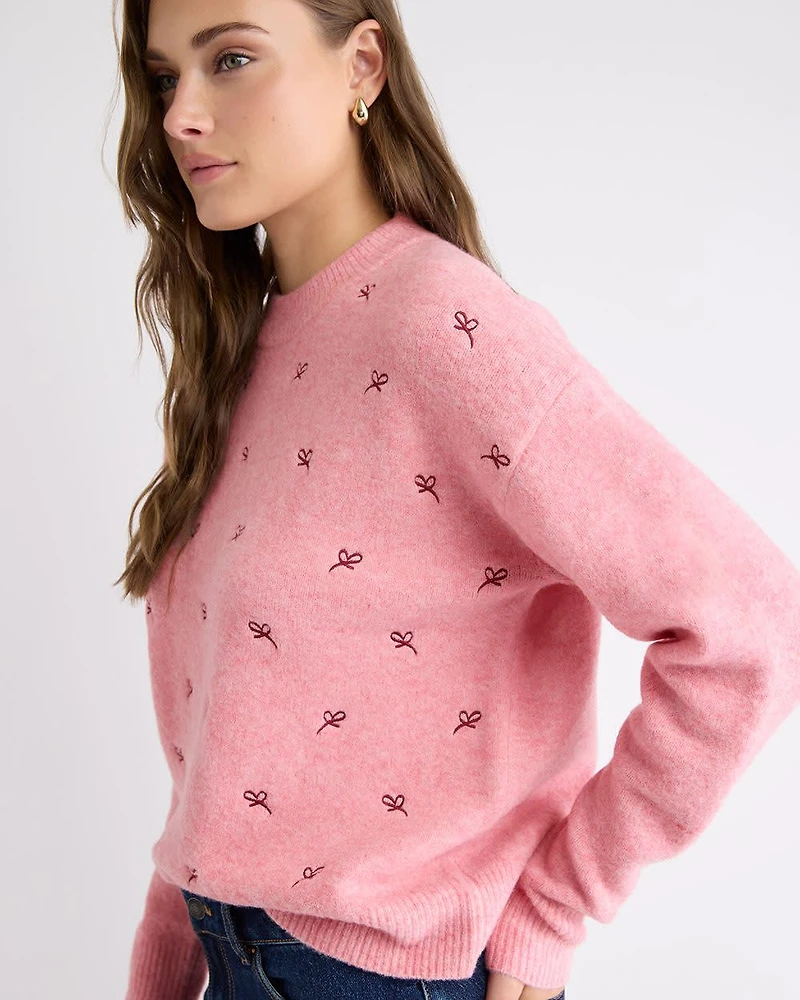 Pull à Col Rond et Manches Longues avec Motif Brodé