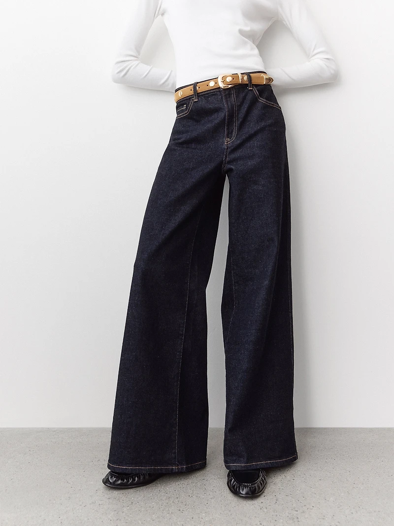 Dark-Wash High-Rise Ultra-Wide-Leg Jeans