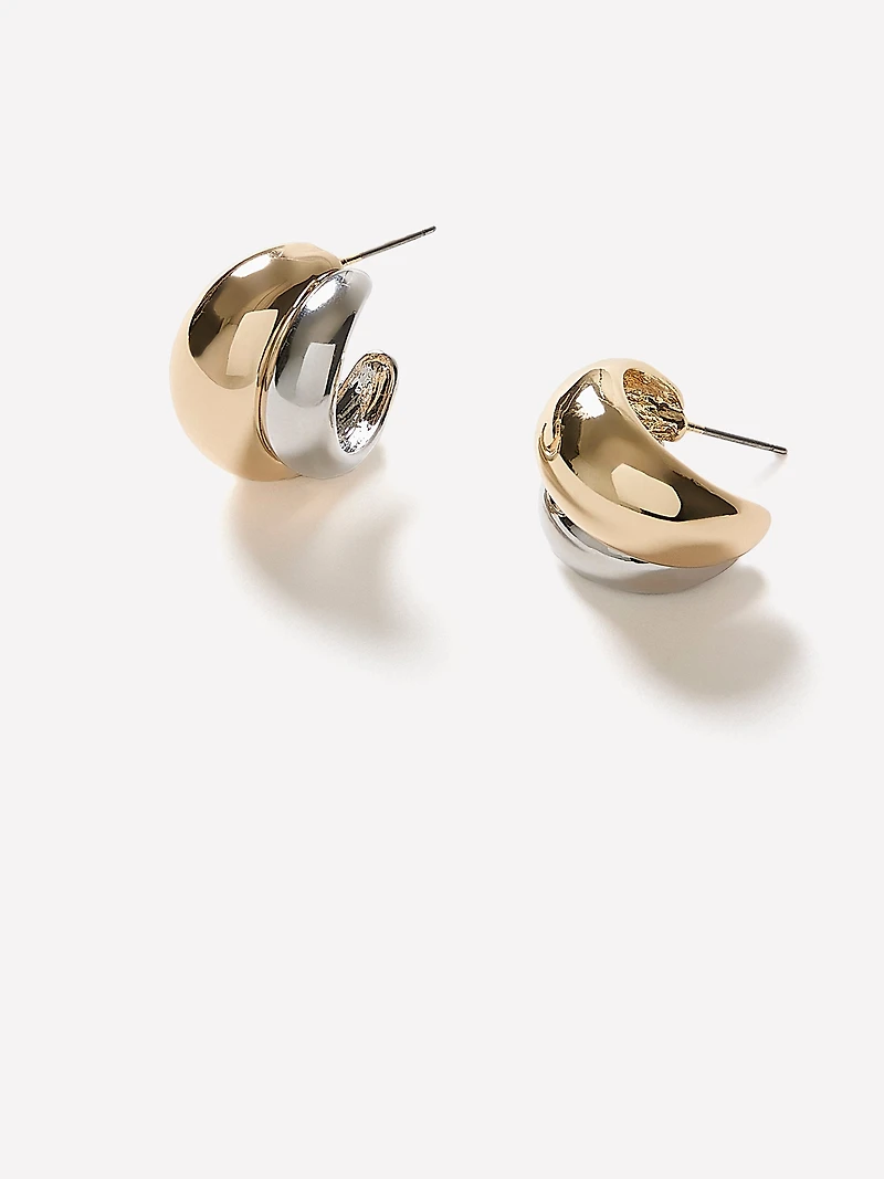 Two-Tone Dome Hoop Earrings