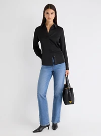 Satin Long-Sleeve Buttoned-Down Blouse