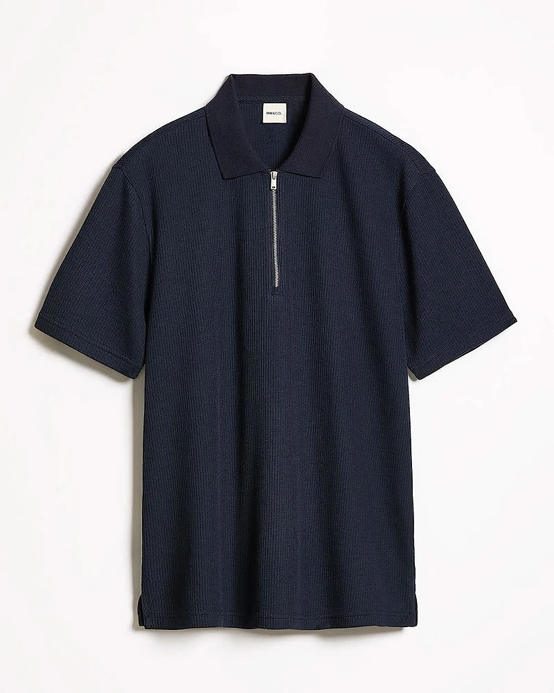 Short-Sleeve Ribbed Half-Zip Polo