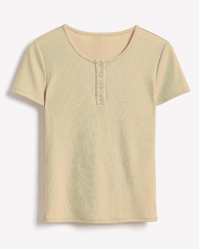 Haut Côtelé à Col Henley et Manches Courtes