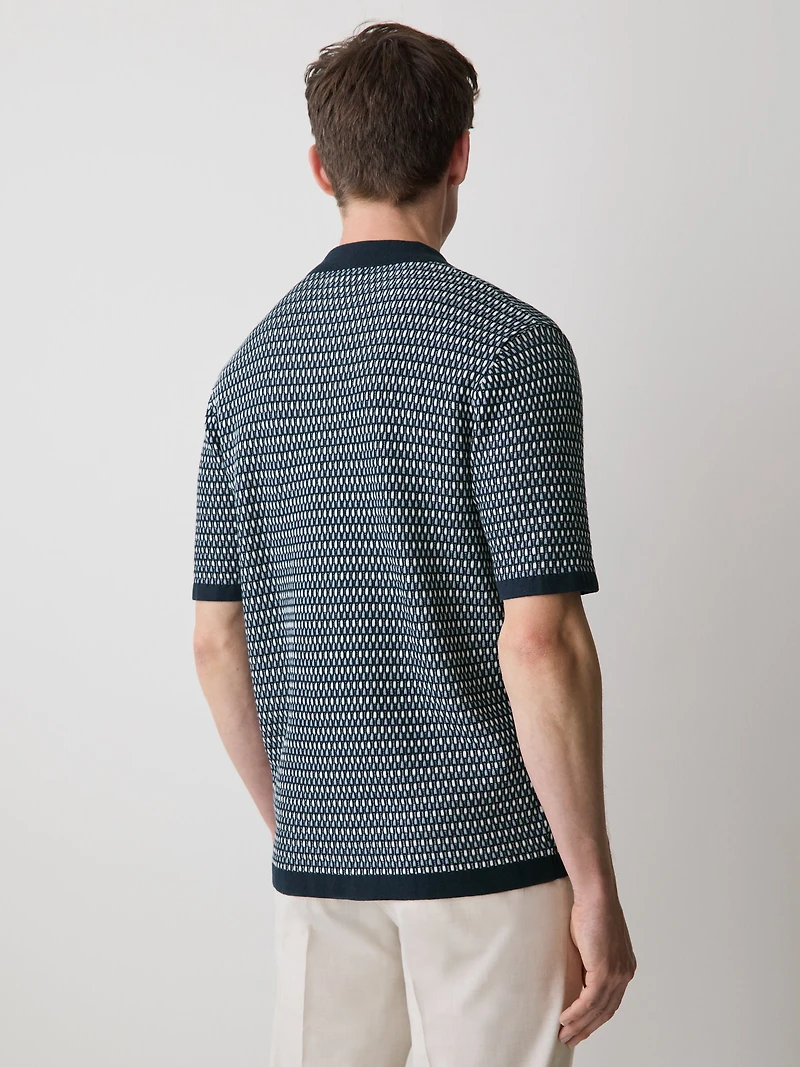 Pull Rayé à Boutonner Manches Courtes et Col Camp