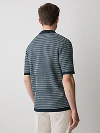 Pull Rayé à Boutonner Manches Courtes et Col Camp