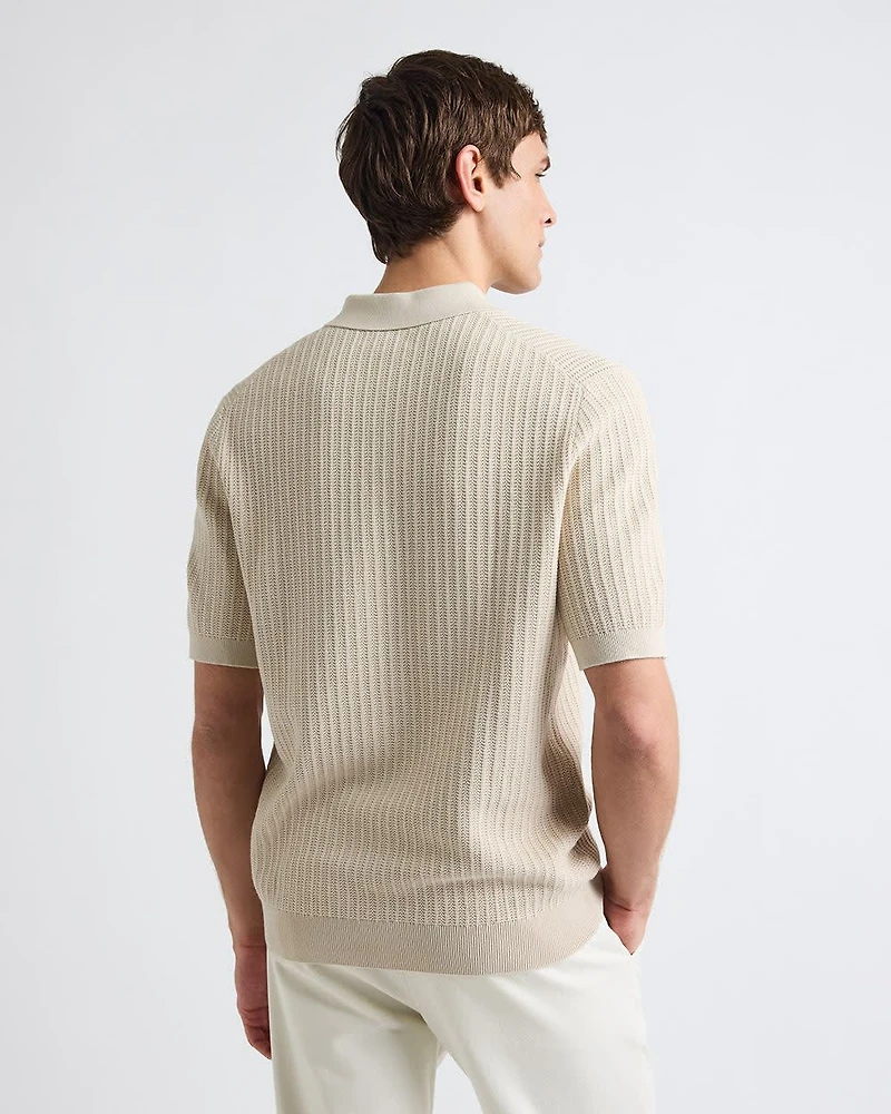 Short-Sleeve Textured Polo Sweater