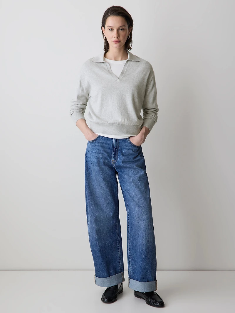 Polo à Manches Longues en Mélange de Laine