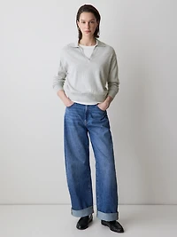 Polo à Manches Longues en Mélange de Laine