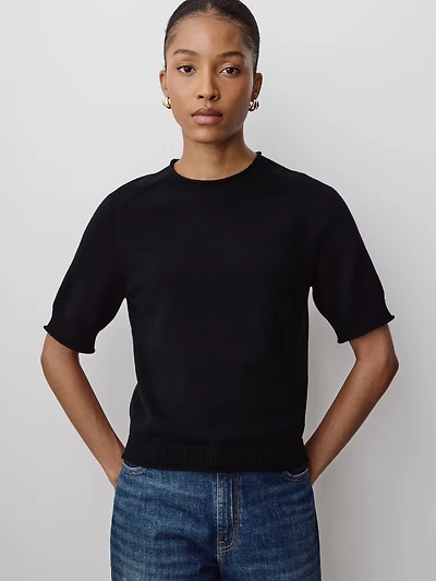 Short-Sleeve Mock-Neck Sweater