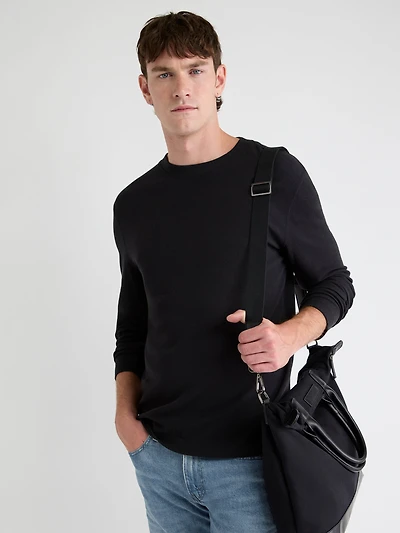 T-Shirt Gaufré à Manches Longues et Col Rond