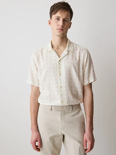 Chemise à Manches Courtes avec Col Camp Motif Géométrique