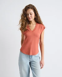 T-Shirt Classique à Manches Courtes et Col V