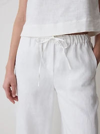 Pantalon en Lin à Taille Mi-Haute et Jambe Large