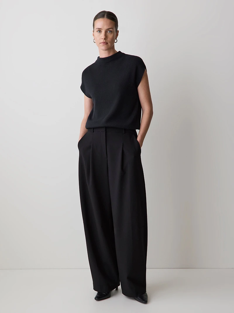 Extended-Sleeve Funnel-Neck Sweater