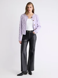 Pantalon Taille Haute en Faux Cuir à Jambe Large