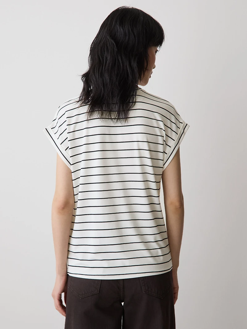 Striped Extended-Sleeve Crew-Neck Tee