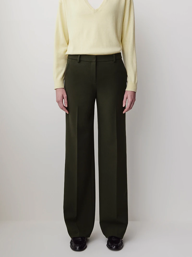 Pantalon en Sergé Épais à Taille Mi-Haute et Jambe Large