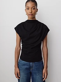 Extended-Sleeve Crew-Neck Draped Top
