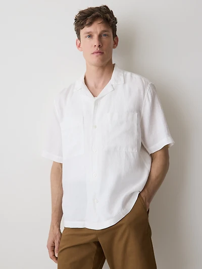 Chemise en Lin à Manches Courtes avec Col Camp