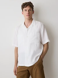 Chemise en Lin à Manches Courtes avec Col Camp