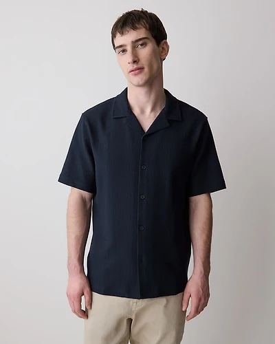 Short-Sleeve Textured Shirt with Camp Collar