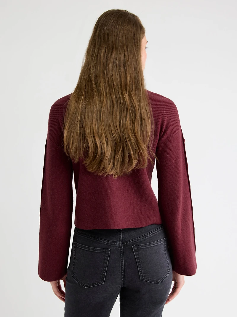 Pull à Manches Longues avec Boutons et Col Montant