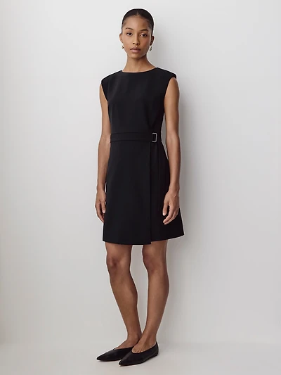 Cap-Sleeve Crew-Neck Belted Mini Dress