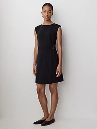Cap-Sleeve Crew-Neck Belted Mini Dress