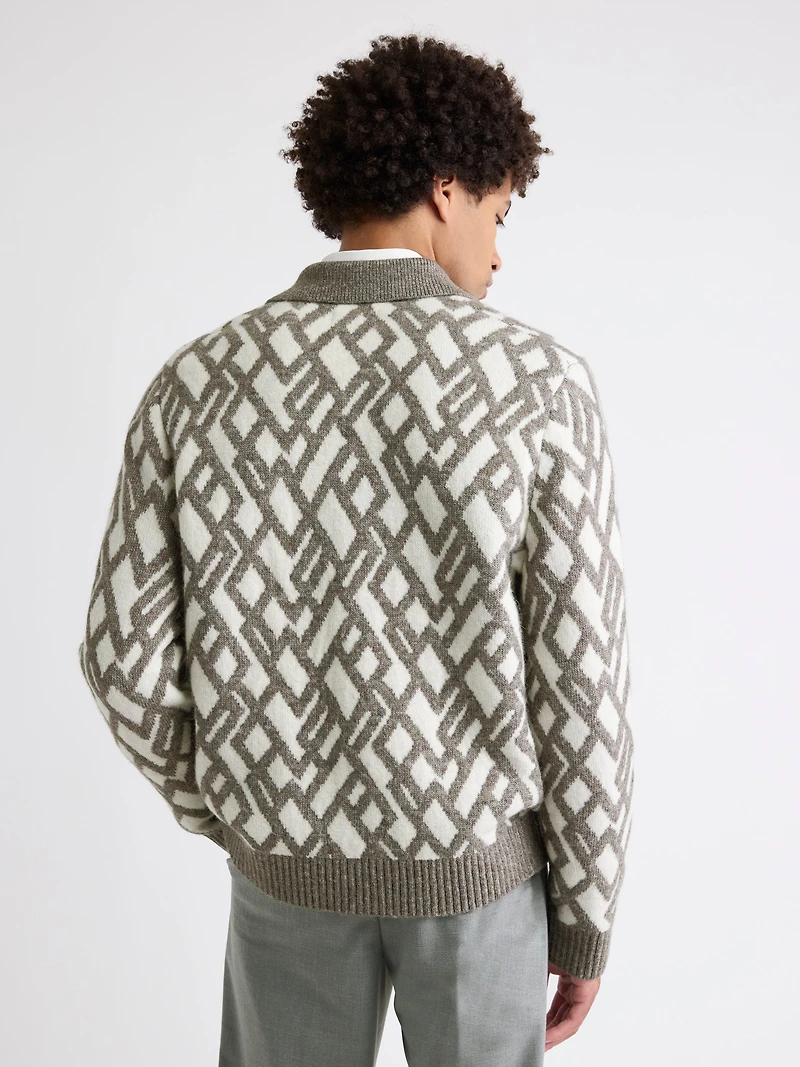 Alpaca-Blend Argyle Cardigan
