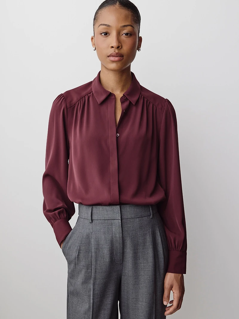 Blouse Boutonnée en Crêpe Soyeux à Manches Longues