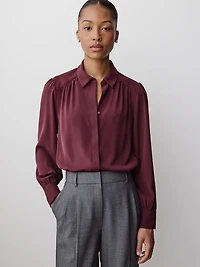 Blouse Boutonnée en Crêpe Soyeux à Manches Longues