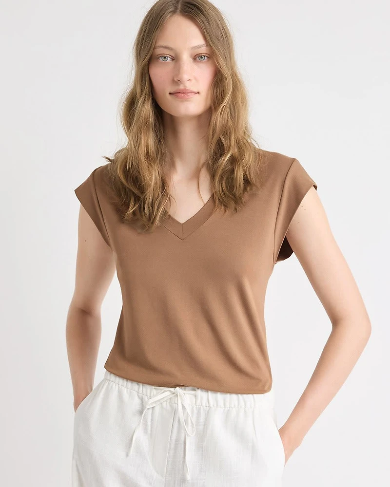 T-Shirt Classique à Manches Courtes et Col V