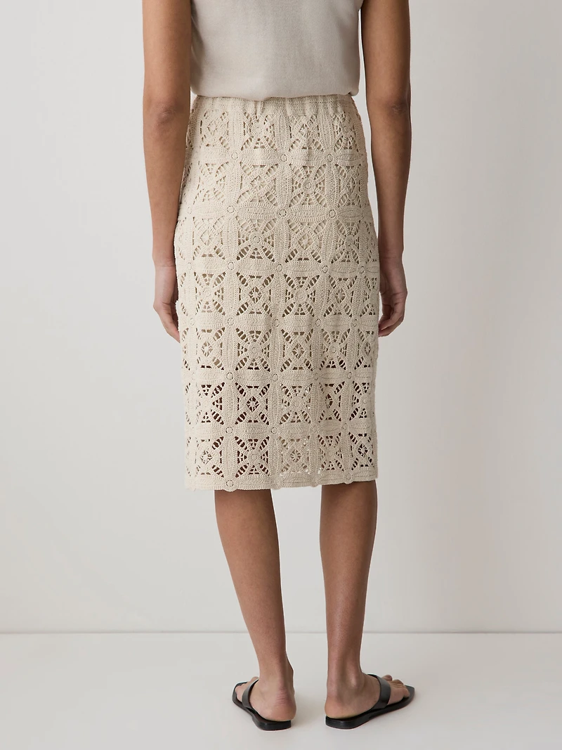 Jupe Droite Midi en Tricot Crocheté