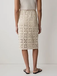 Jupe Droite Midi en Tricot Crocheté