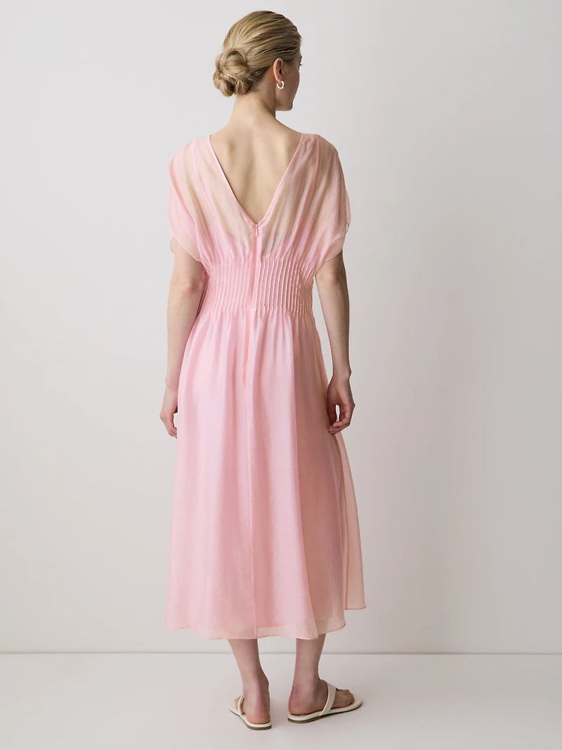 Short-Sleeve V-Neck Midi Dress