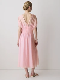 Short-Sleeve V-Neck Midi Dress