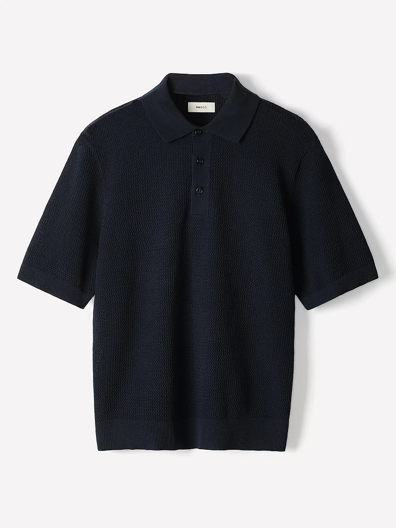 Textured Short-Sleeve Polo Sweater