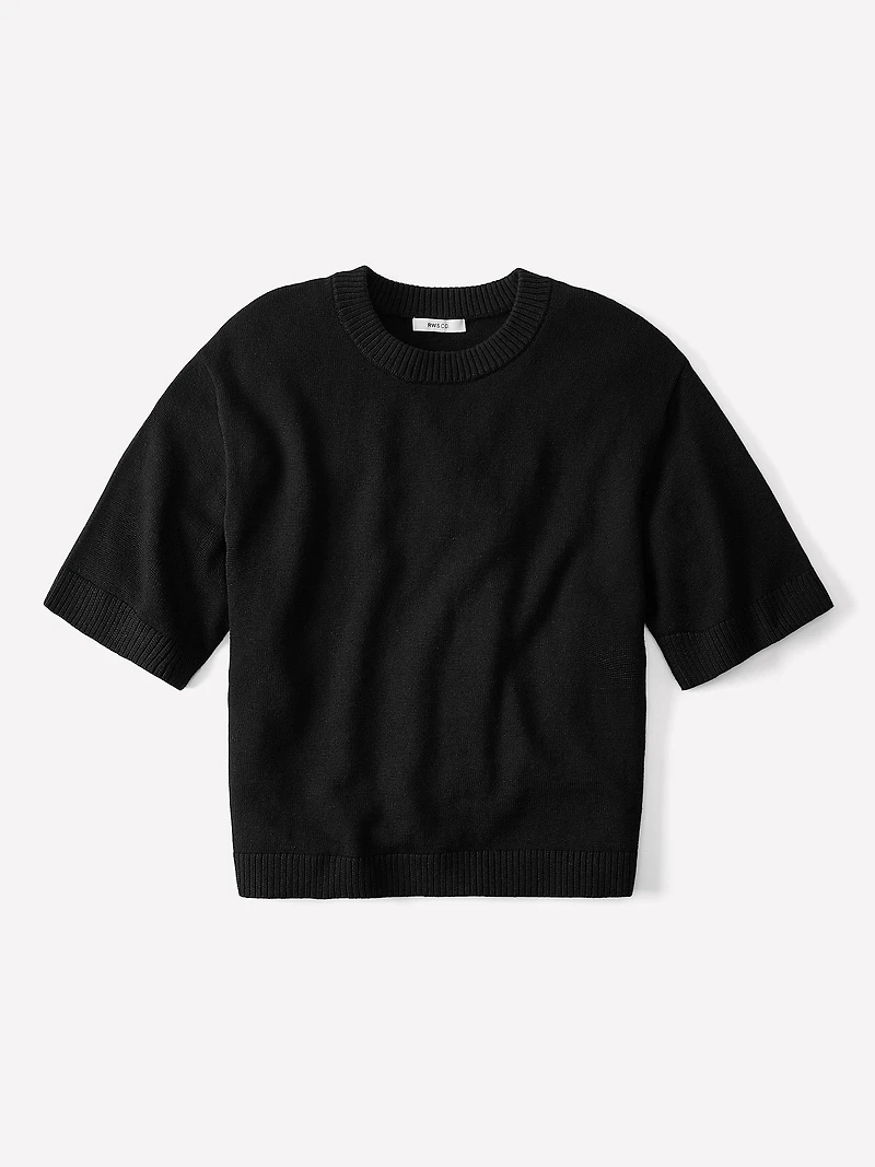 Wool-Blend Short-Sleeve Crew-Neck Sweater