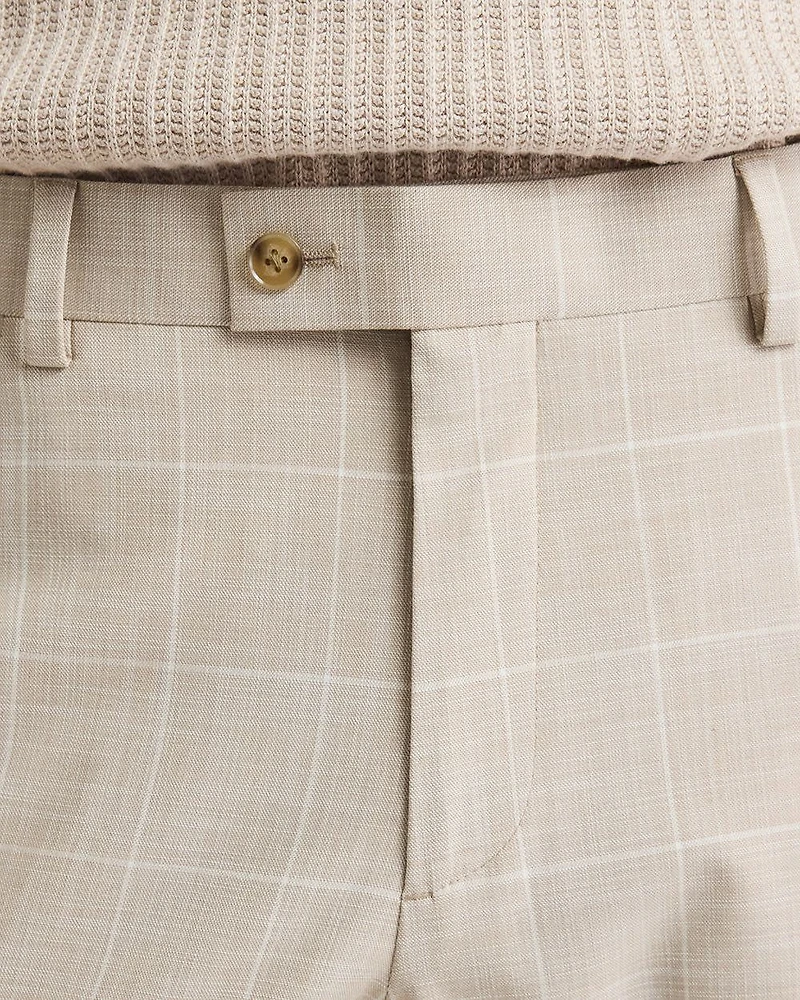 Tailored-Fit Checkered Taupe Suit Pant