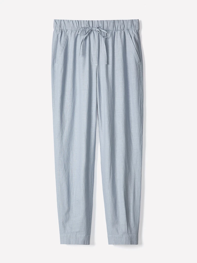 Pantalon Jogger en Lin à Taille Mi-Haute et Jambe Fuselée