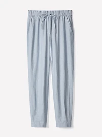 Pantalon Jogger en Lin à Taille Mi-Haute et Jambe Fuselée