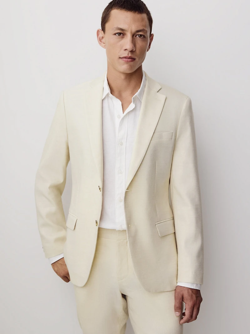 Slim Fit Stretch Linen Suit Blazer